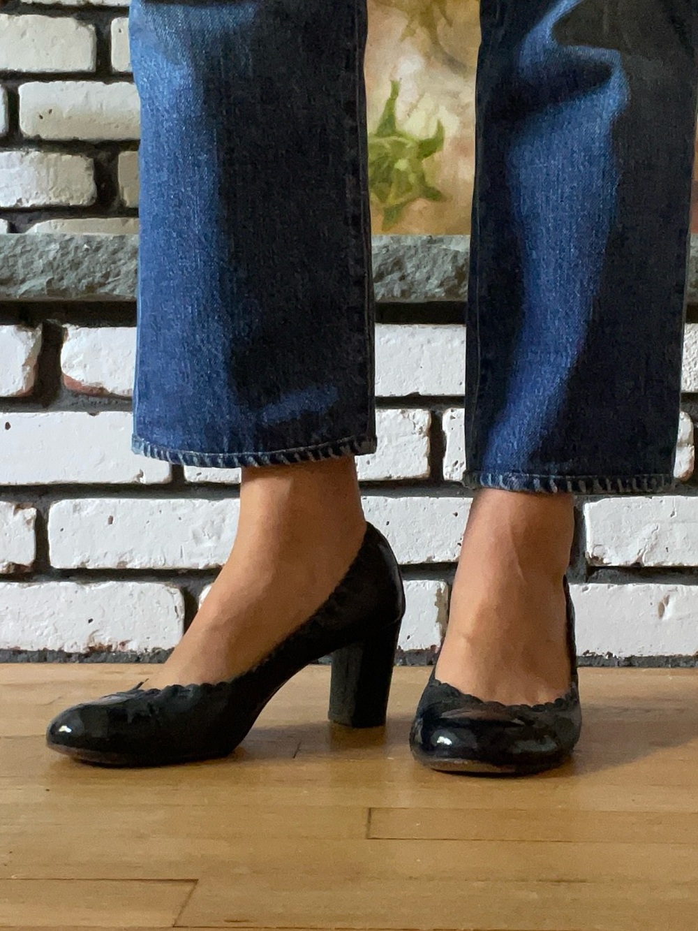 Tory Burch Navy Patent Round-Toe Block Heel Pumps